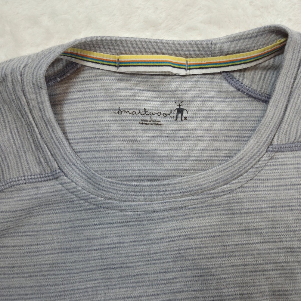Smartwool Mens Base Layer Top Large Gray Striped 100% Merino Wool Long Sleeve